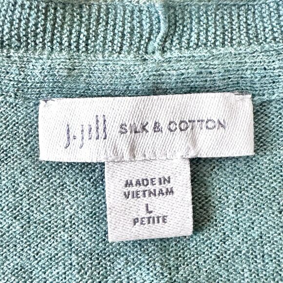 J Jill V-Neck Sweater Womens Large Petite Pullover Silk/Cotton Lt Teal Green - Picture 7 of 9